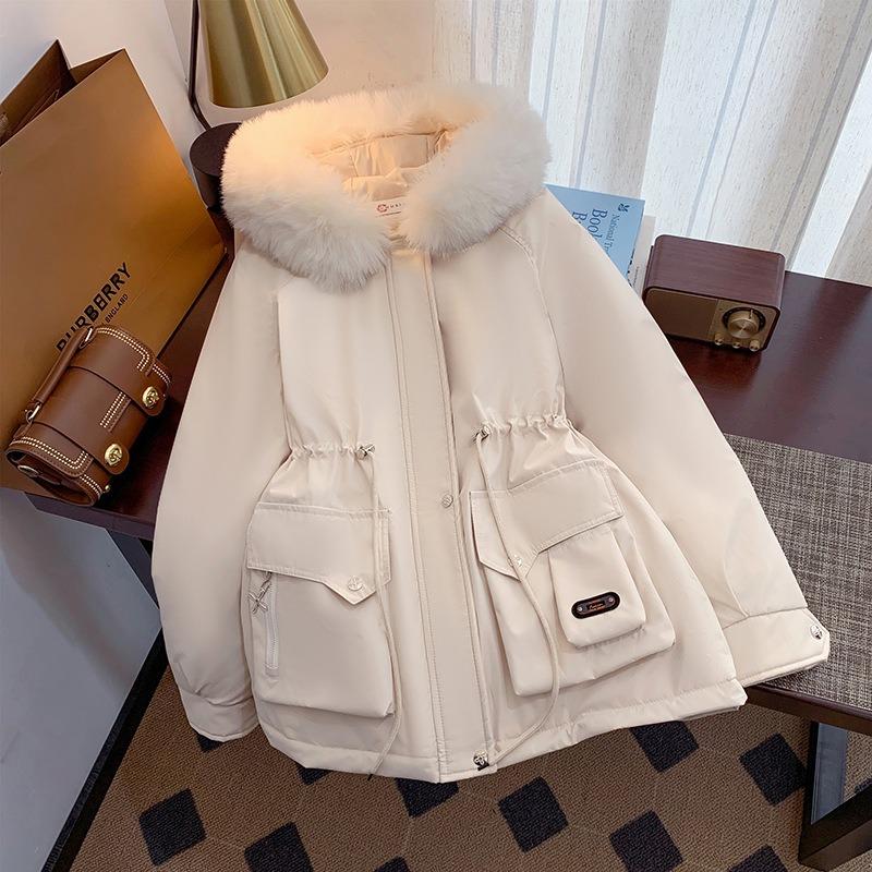 Winter New Thickened Pie To Overcome Women's Waist and Thin Hooded Big Fur Collar Warm Cotton-padded Jacket Tide