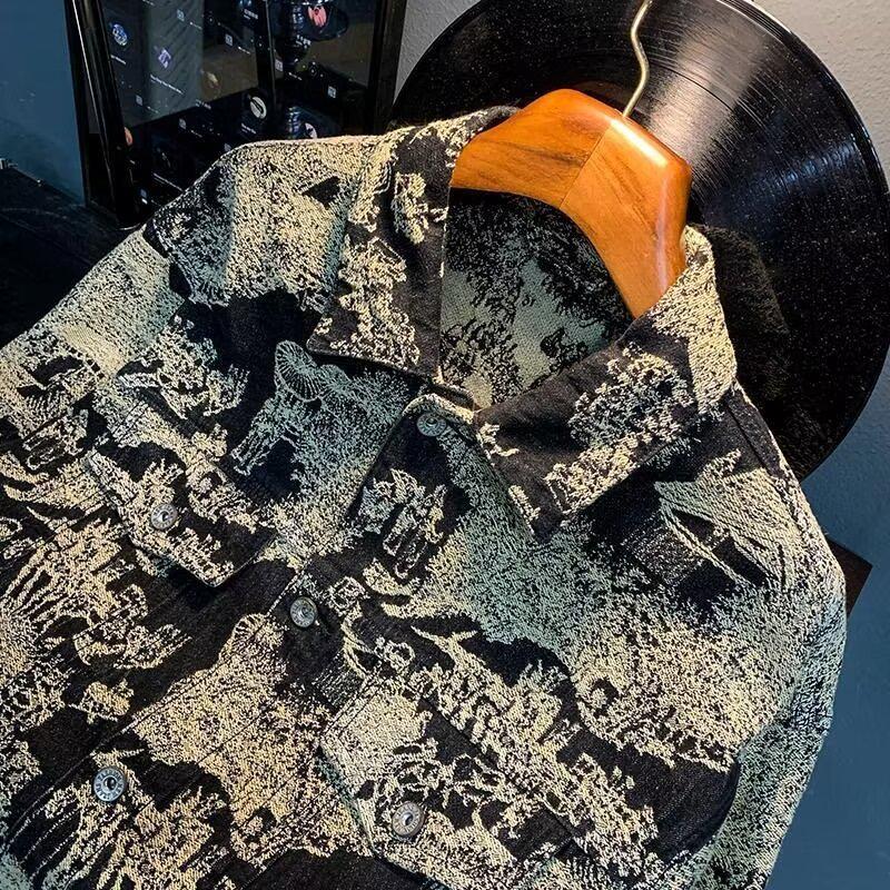 

Мужская джинсовая куртка в стиле ретро с полным принтом: Модный, красивый, свободный покрой, повседневный осенний стиль 2XL синий