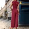 Damen Sommer Jumpsuit Halbhoher Kragen Ärmellos Weites Bein Plissiert Reine Farbe OL Pendeln Alltagskleidung Langer Jumpsuit