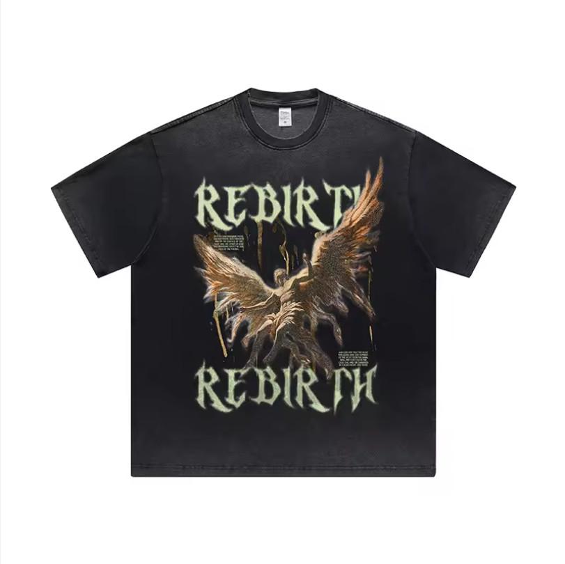 Black Rebirth Phoenix Rising Gothic Wings Distressed Graphic Tee T- Unisex T-Shirt S