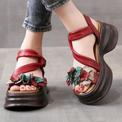 Fashion GKTINOO Women Sandals Genuine Leather 2025 New Summer Women Shoes Buckle Strap Retro Wedges Casual Platform Ladies Sandals