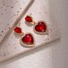 Fashion Red Zircon Heart Drop Earrings for Women Sweet Crystal Geometric Love Temperament Earrings Wedding Jewelry Accessories