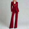 Rojo vino de lujo para mujer, un botón, 2 piezas, solapa de chal, abrigo, alta calidad, formal, boda, banquete, conjunto femenino (Chaqueta+Pantalones))