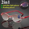 Fashion Anti Blue Light Blocking Reading Glasses for Women Rimless Presbyopia Eyeglasses Magnifying Ladies Classic Style Eyewear