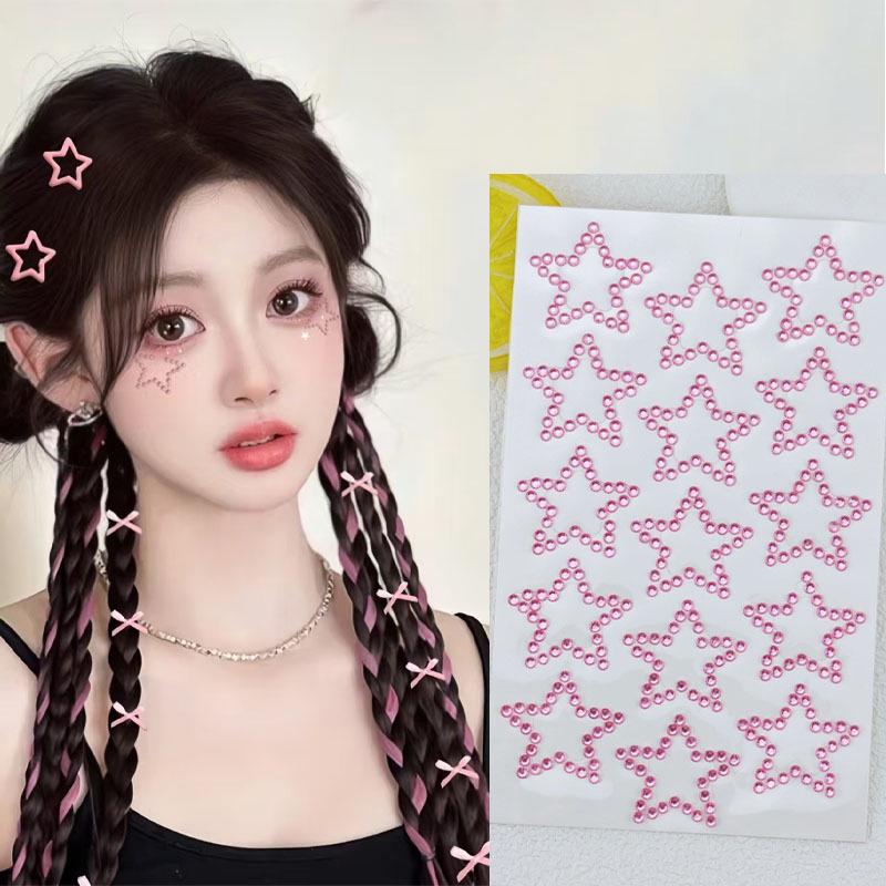 Concert Face Stickers: Five-Pointed Star, Blue Heart, Bowknot, Glue-Free Rhinestones for Makeup