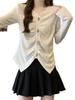 Women's Plus Size Irregular V-Neck Long Sleeve Knit Top - Slimming Slit Design for Spring and Autumn 2026