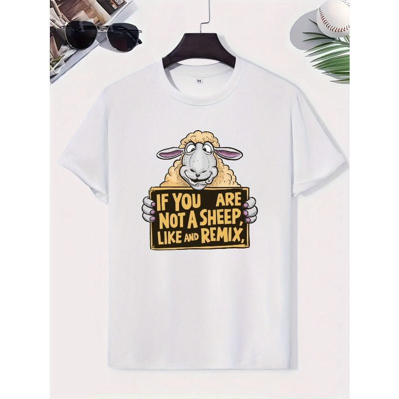 European Size IF YOU ARE NOT A SHEEP Letters Print Men's Crew Neck Short Sleeve Tee Fashion T-Shirt, Casual Comfy Breathable Top