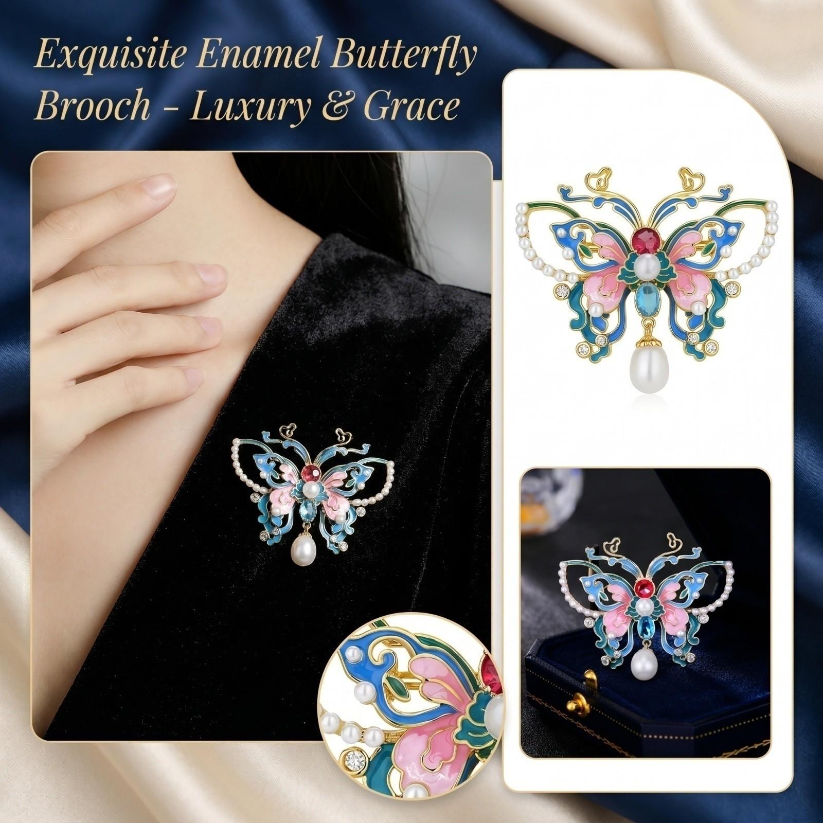 Enamel Painted Butterfly Brooch for Women Vintage Pin for Coat and Jacket one size