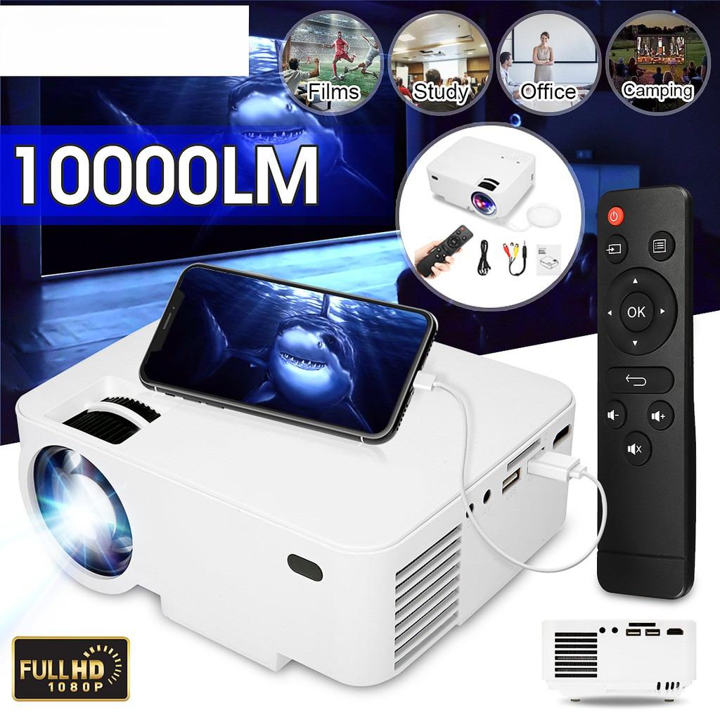Full HD 1080P LED Projector 176'' Display Supported Portable 7000 Lumens Multimedia LCD Lamp Life Compatible with TV