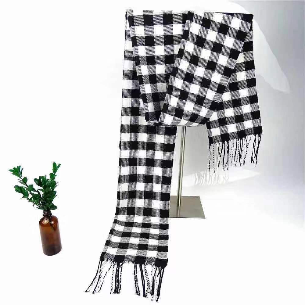 

Осенне-зимний новый классический клетчатый шарф, трансграничный британский черно-белый мужской теплый шарф, женская шаль 190*32 cm
