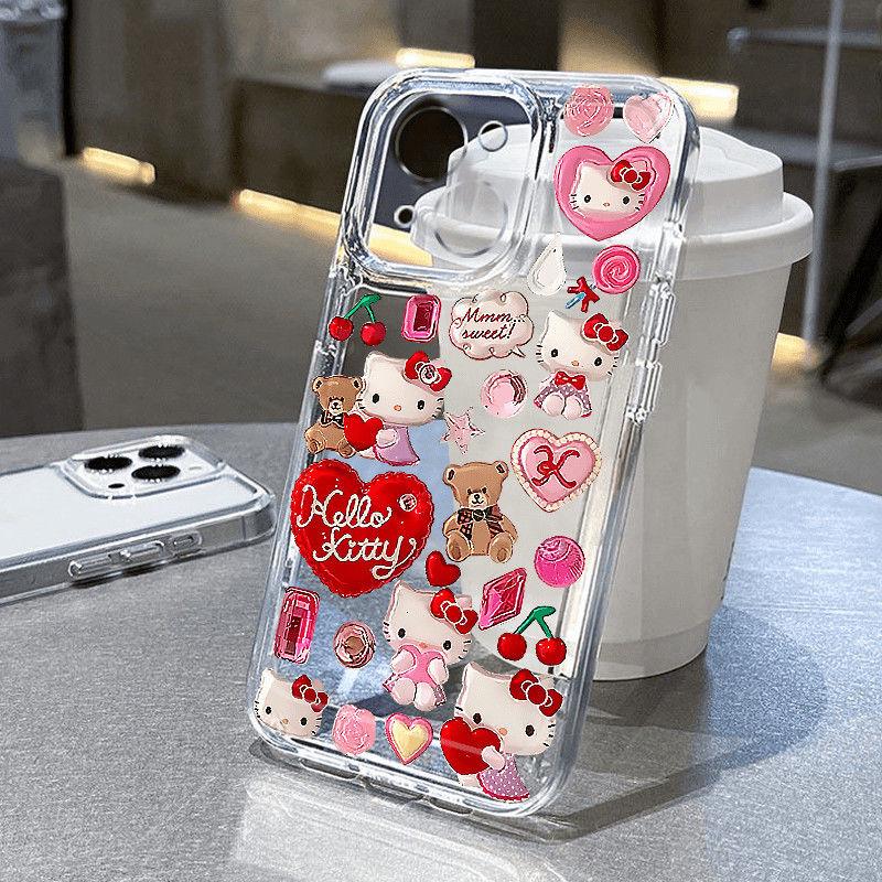 Bunte Herz-Kätzchen-Hülle für Apple 13/14/15PROMAX/16PRO/17PROMAX.