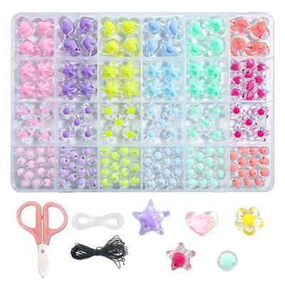 HappyHome Beads Handicraft Silicone Wire Elastic String Set Acrylic Beads See Through Heart Star Flower Circle 24 Types DIY Threading Beads Handmade