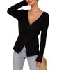Solid Color Women's Clothing New Autumn and Winter Knitted Sweater Women's V-neck Pullover Crossed Sweater Women