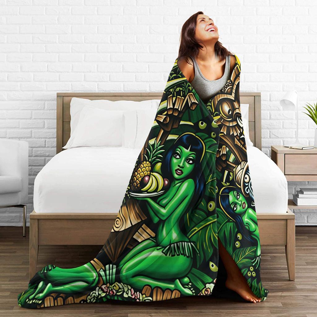 Psychedelic Tiki Totem With Hawaiian Hula Girls Art Blankets Quality Soft Bedding Throws Winter Child Couch Bed Bedspread