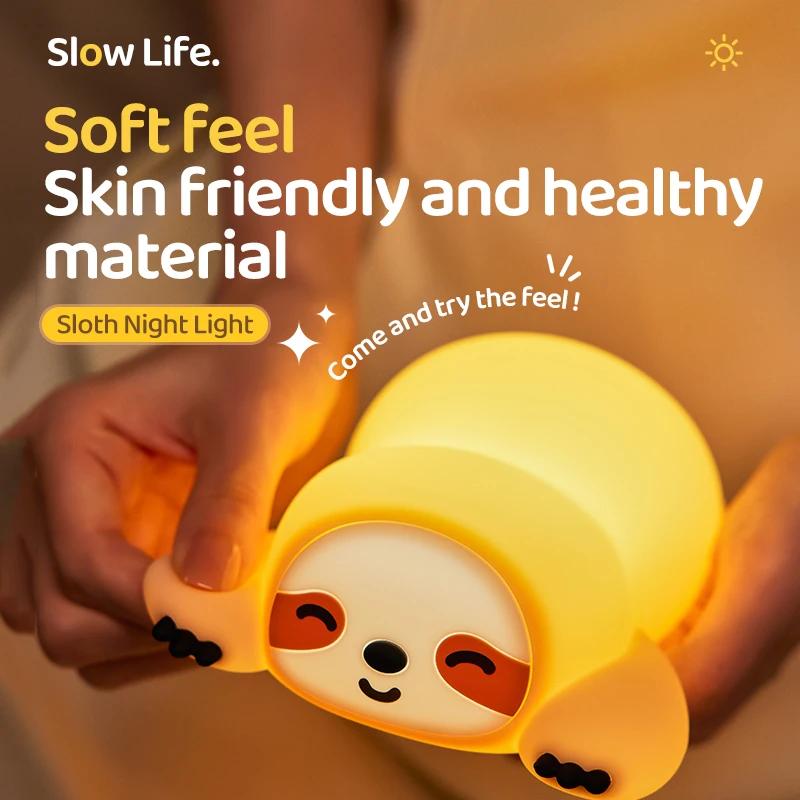 Silikon Weiches Faultier Nachtlicht USB Wiederaufladbar Touch Control Dimmbar Nachttischlampe für Kinderzimmer Kinder Babys Geschenk Dekor