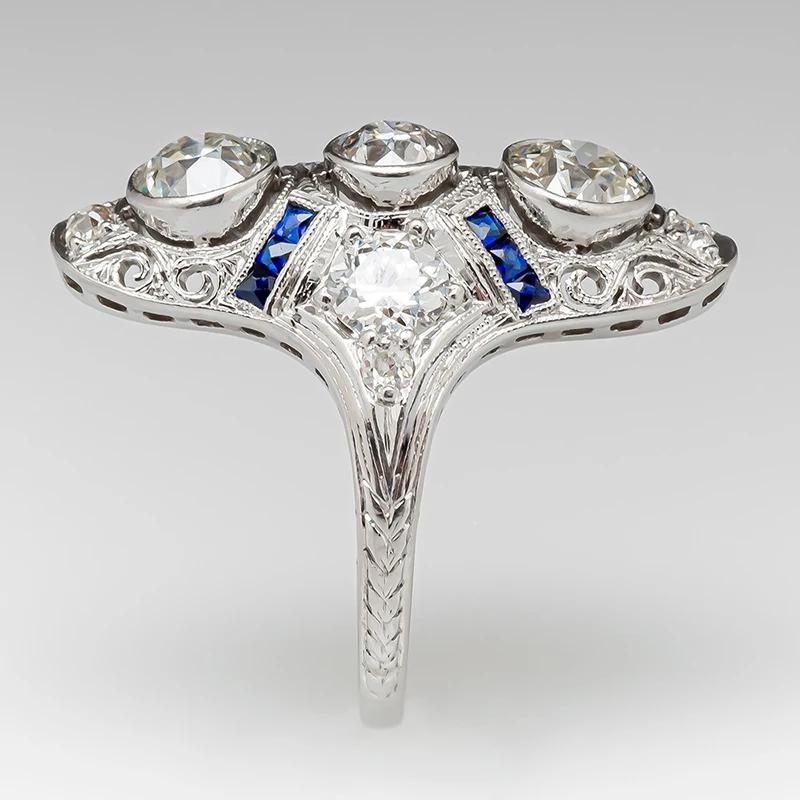 Huitan Gorgeous Wide Rings for Women Unique Design Blue/Green CZ Hollow Rings Vintage Accessories Daily Wear Party Lady Jewelry
