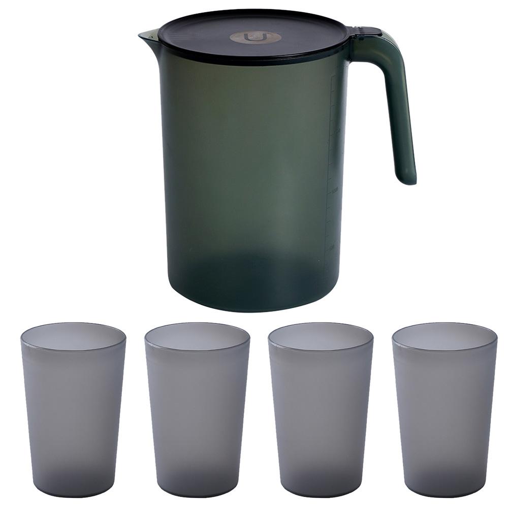 1 Set Plastic Large Capacity Cold Water Kettle Set Transparent Pitcher Splash-Proof Cover Handle Design Cups Included Kitchen