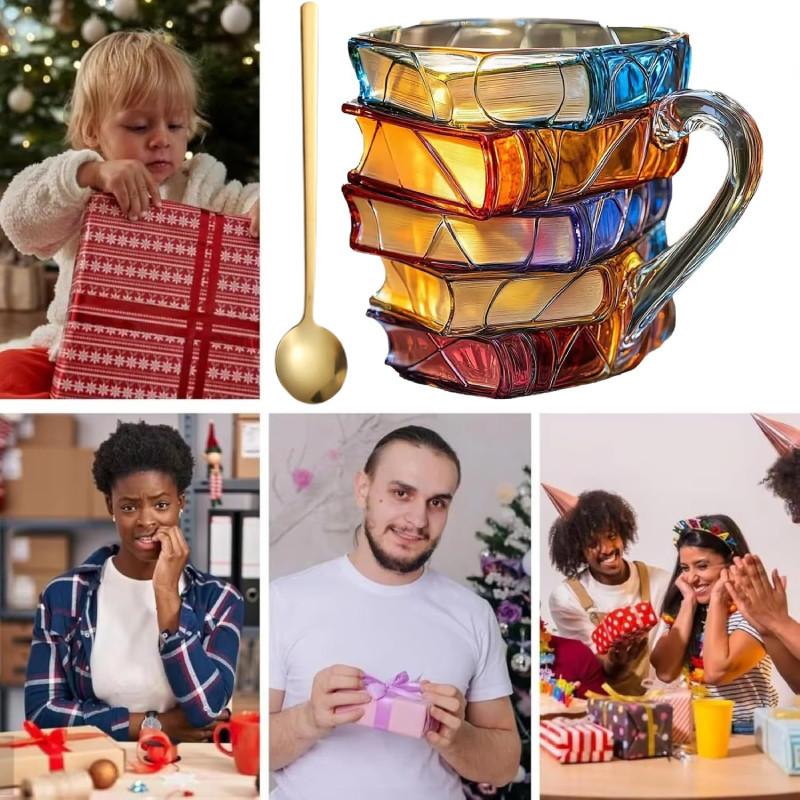 Geschilderde Boek Mok Moderne Gevormde Koffiekop Met Kleurrijk Ontwerp Voor Kantoor Bureau Decor