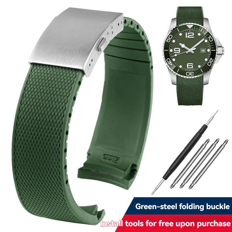 Für Longines HydroConquest L3.781/642/742/782 21mm Blaues Silikon Taucheruhrarmband - Gebogenes Ende Gummiarmband Ersatz