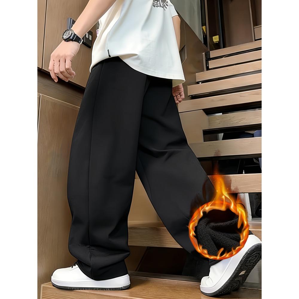 Men's Winter Lined Thermal Straight Leg Pants Casual Thickened Warm-Keeping Joggers Home Pants