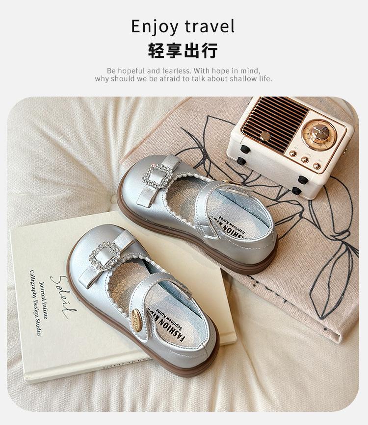 Girls silver single shoes children's leather shoes 2025 spring and autumn new girls fashion princess shoes children's performance shoes tide