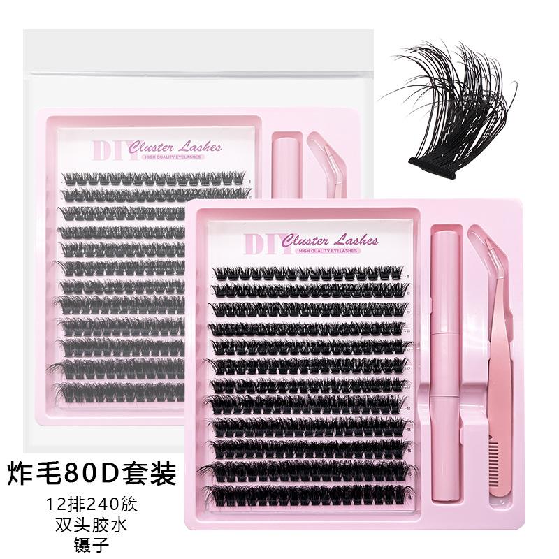 Segmentové umělé řasy 3D nadýchané 80D husté natočené jednotlivé trsy zažehlovací trsy řas 10-18 mm sada