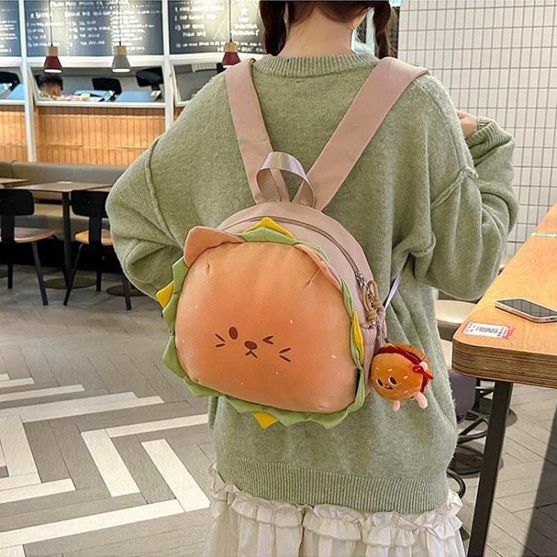 New Soft Cute Creative Cartoon Hamburger School Bags Fluffy Plush High Value Children's Small Backpack Lovely Teenager Girl Book Bags with Toy Pendant