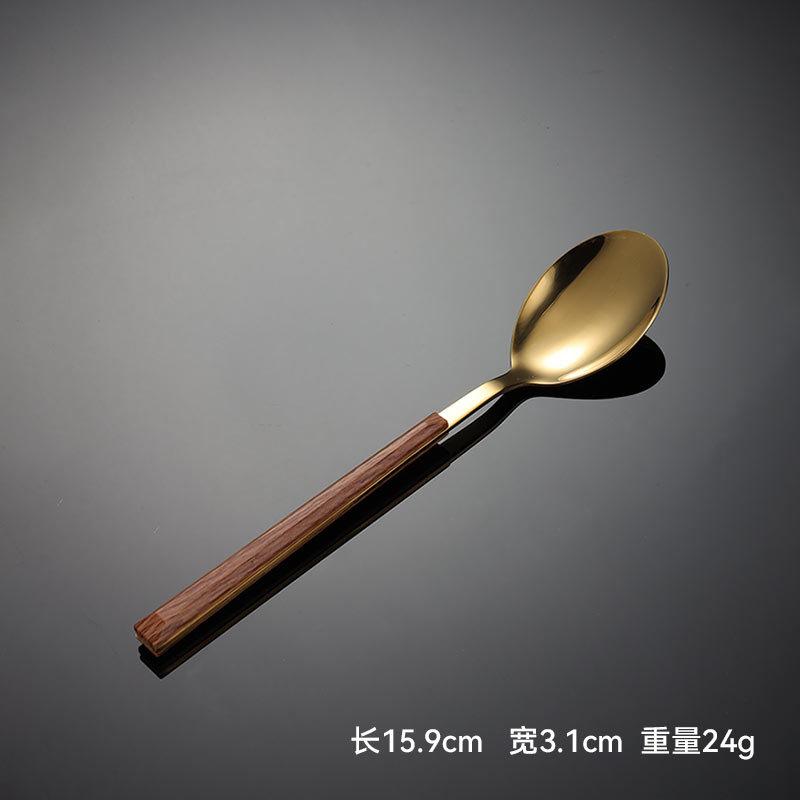 Nerezová ocel 430 rukojeť s imitací dřeva, západní příbory, pětidílná sada nožů, vidliček a lžic