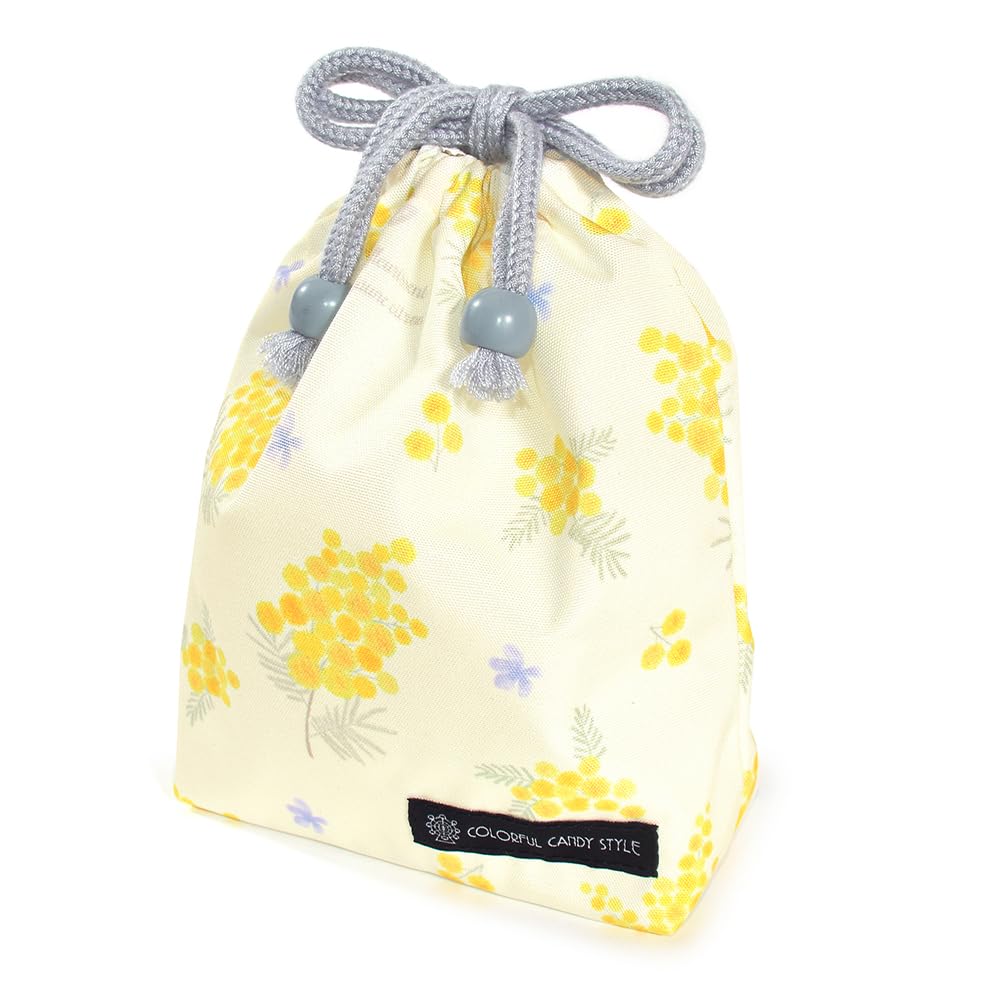 

COLORFUL CANDY STYLE Small Drawstring Cup Bag (with Name Tag) - Water-Repellent, No-Iron, Mimosa Fleur (All-Over Print) - Water-Repellent,