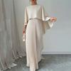 Women's Pleated Flowy Maxi Dress Split Cape Sleeve Formal Wedding Guest Dress Cocktail Evening Party Long Dress