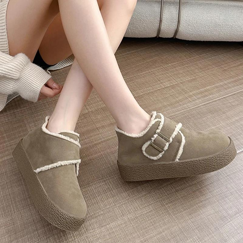 Fashion Women Flats Platform Ankle Snow Boots New Winter Short Plush Suede Warm Shoes Women 2025 Trend Casual Walking Fur Cotton Botas