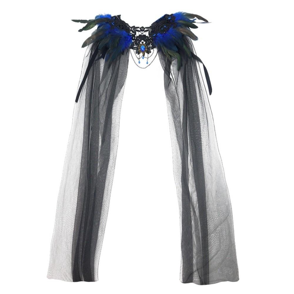 Black Halloween Feather Cloak Elegant Festival Costume Cape Hollow Lace Mesh Cape  Dance Cloaks