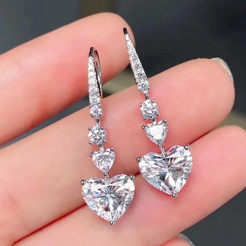 2025Sweet Lady Heart Drop Earrings Bridal Wedding Zircon with Shiny Zirconia Copper Color Accessories Graceful Fancy Gift