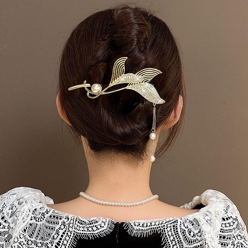 Ancient Style Lily Tulip Tassel Twist Hair Clip for Hanfu Updo