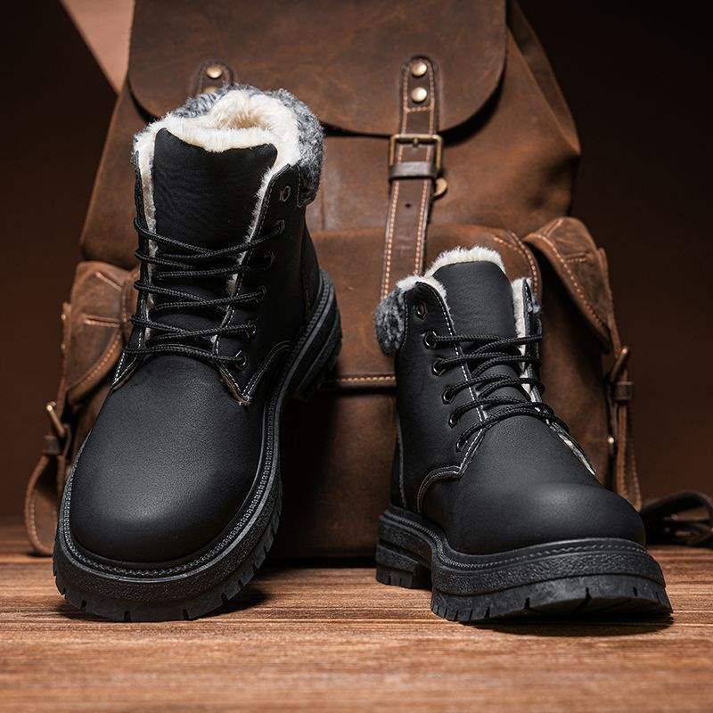 2025 Winter New Snow Boots Men's Velvet British Thermal Tooling Shoes Thick-soled High-top Waterproof Northeast Cotton Shoes