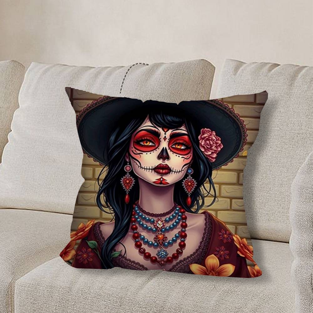 S-Skull Girl Catrina R-RoseS Pillow Case Pillow Case Living Room Sofa Cushion Cover Suitable For Home Bedroom Room Decoration