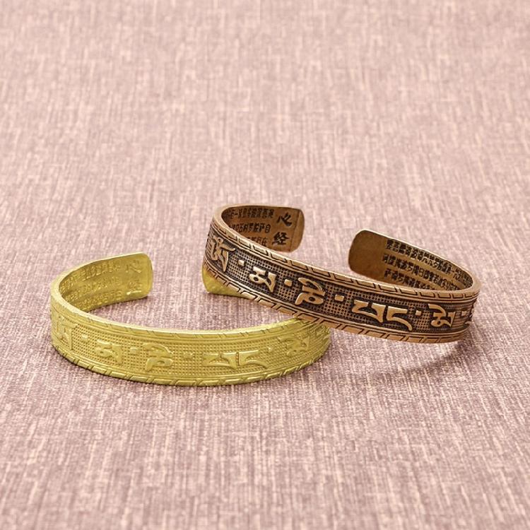 Klassisches Retro Tibetisches Buddhistisches Mantra Kupferarmband Handbemalt Verstellbar Öffnungsfähig für Glück Schutz