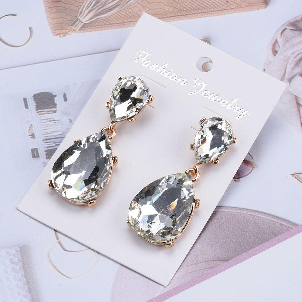 Water Drop Glass Rhinestone Dangle Earrings, Shiny Women Drop Jewelry
