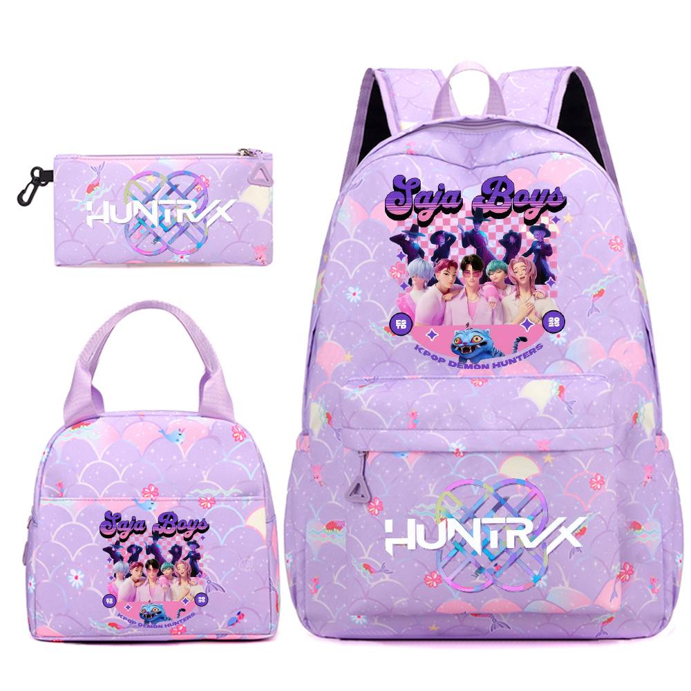 3Pcs/set Cartoon Kpop Printed Backpack Handbag Pencil Case for Teenger Student Girl Boy Schoolbag Bookbag Large Capacity Travel Bag Kid Gift