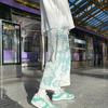 Mid-rise Elastic Waistband Drawstring Pockets Men Pants Cartoon Print Straight Wide Leg Pants Streetwear