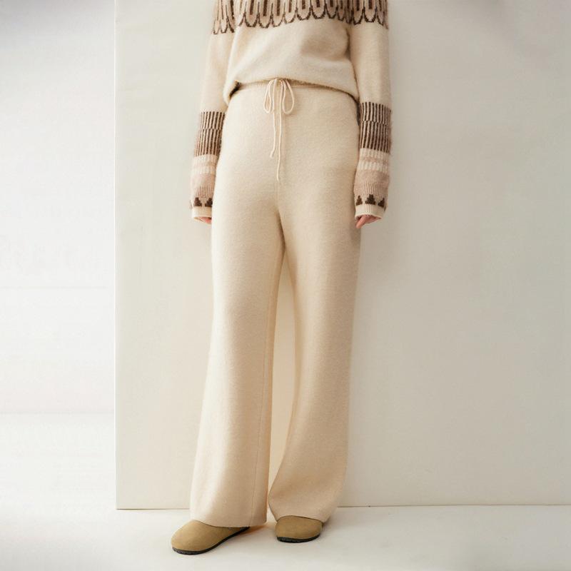 Luxury Soft Cashmere Wide-Leg Knit Pants for Women