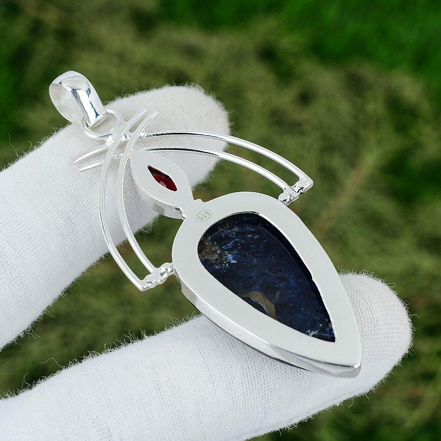 Friendship Day Deal Sodalite Gemstone Garnet 925 Silver Sister Bezel New Pendant