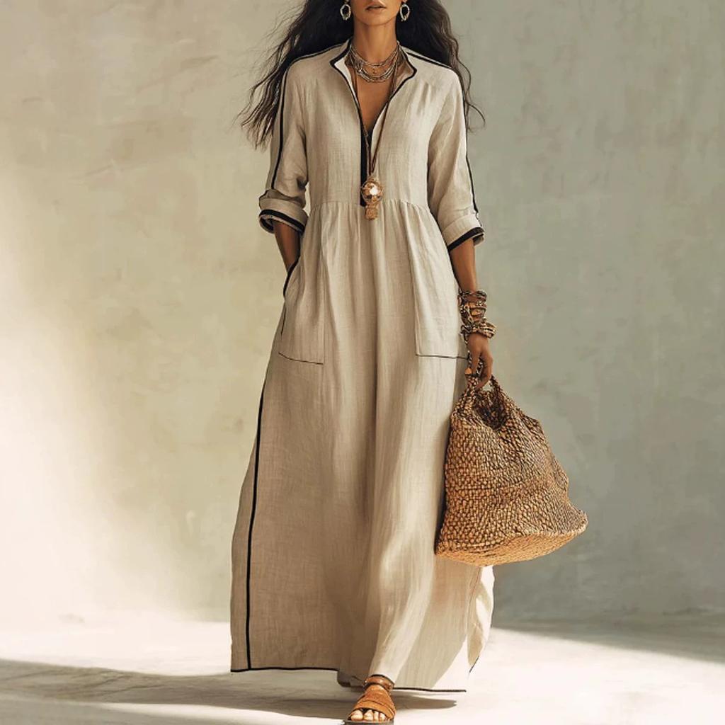 Europe, America spring and summer new solid color casual women's clothing loose and comfortable fashion button cardigan dress