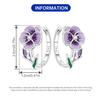 Original 925 Silver Needle Purple Violet Flowers Earrings Versatile Hoop For Women Jewelry Birthday Party Fine Gifts