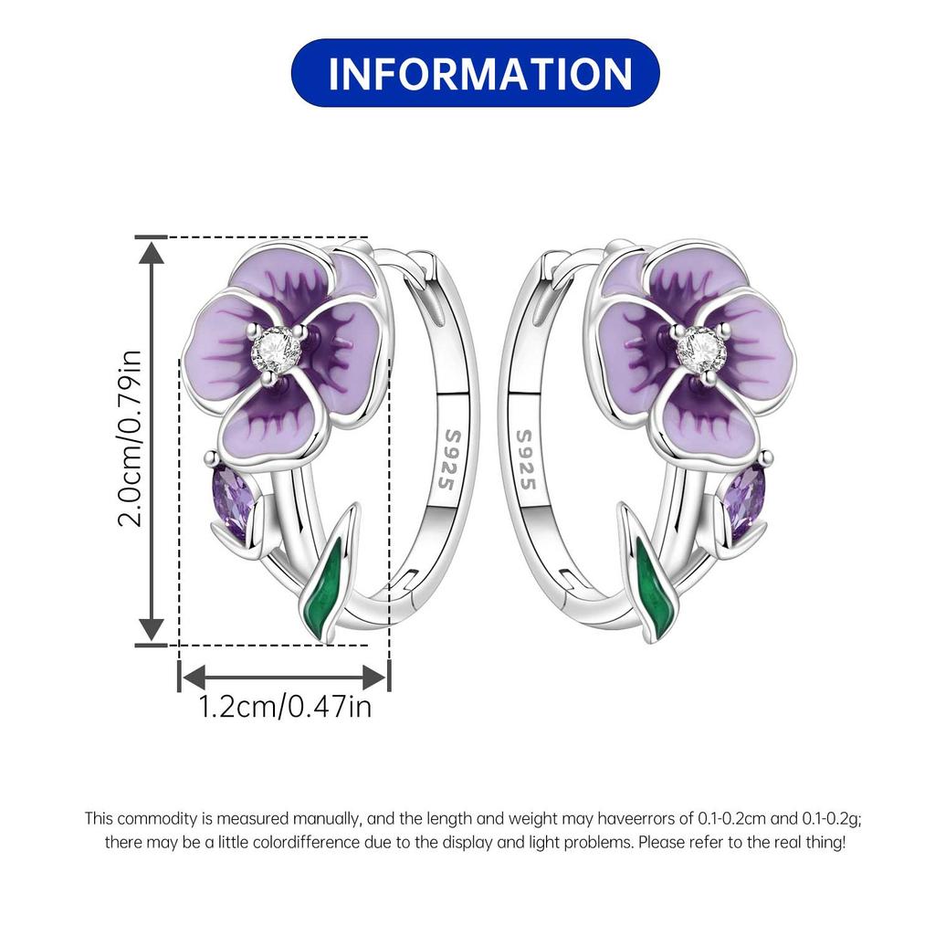 Original 925 Silver Needle Purple Violet Flowers Earrings Versatile Hoop For Women Jewelry Birthday Party Fine Gifts