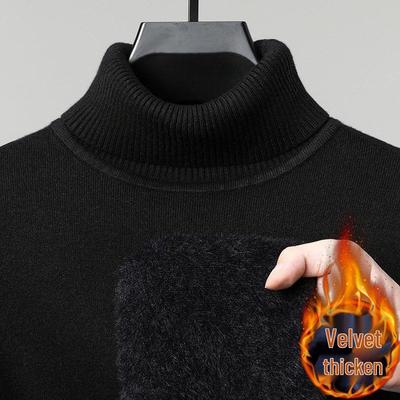 Plus Size Men's Velvet High Neck Knit Sweater