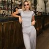 Women's Spring/Autumn New Casual Solid Color Crew Neck Long Sleeve Basic Wide Leg Pants Set