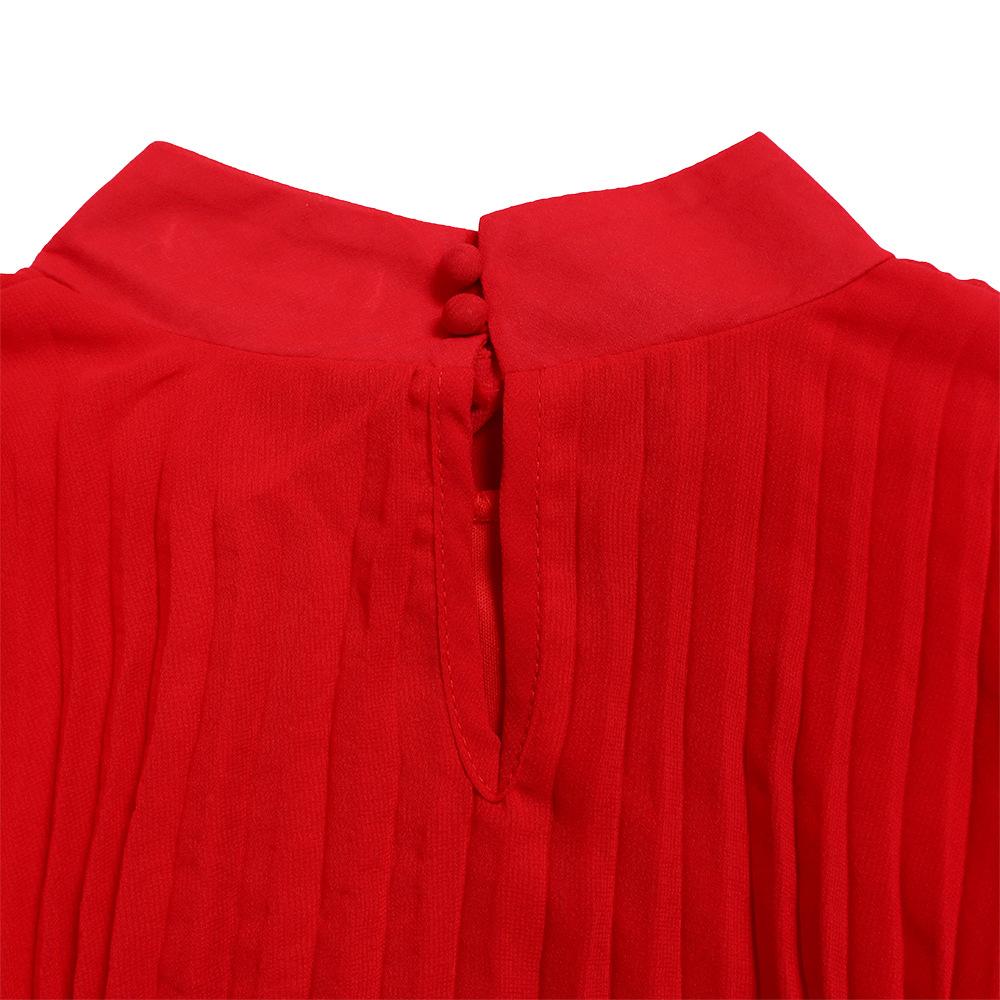 JKASHDK Abiti casual a vita alta con scollo a maniche lunghe con stampa tinta unita primavera autunno moda donna