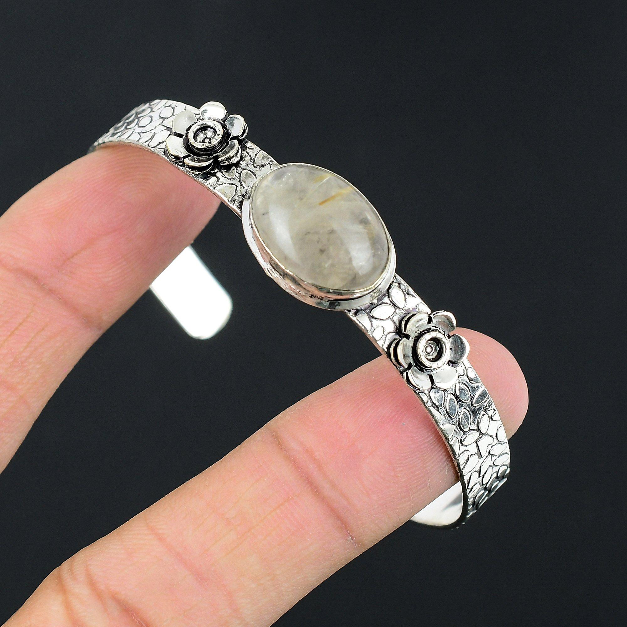 

Memorial Day Deal Golden Rutile Gemstone New Bangle Bracelet 925 Sterling Silver Adjustable