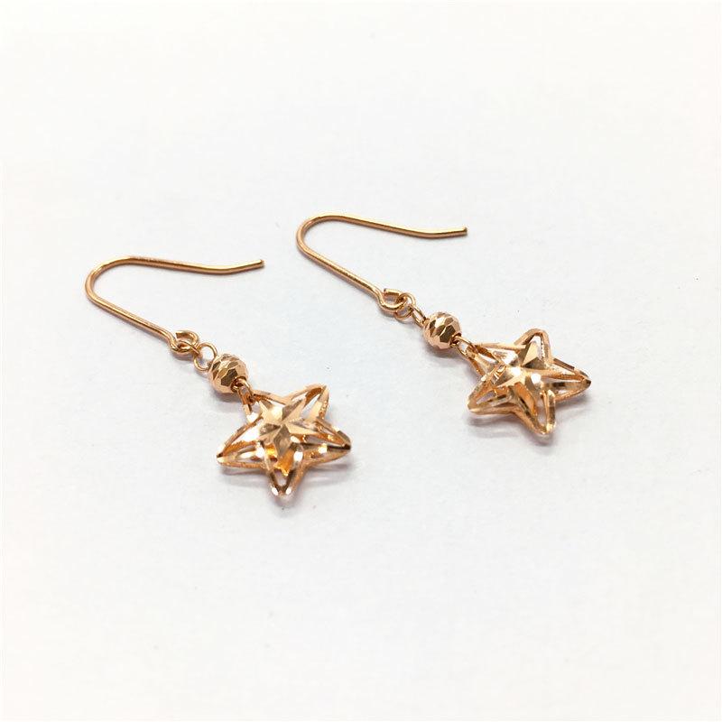 Color Gold Shiny Hollowed-Out Pentagram Star Earrings, Purple Gold-Plated Rose Gold Earrings.